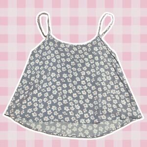 Fifty Street Blue Floral Fairy Preppy Boho Chic Lightweight Strappy Back Tank M